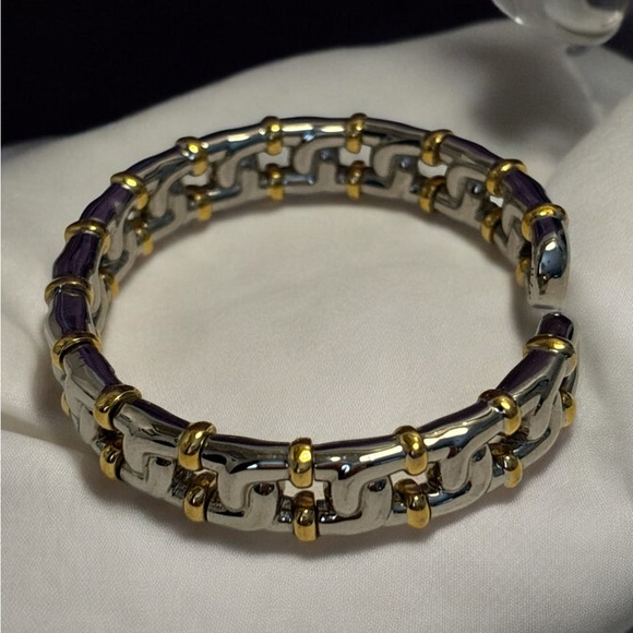 Vintage Joan Rivers Silver & Gold Tone Flexible Open Cuff Bracelet - Picture 6 of 9